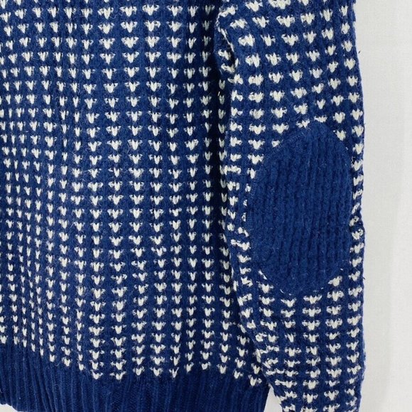 FREDERIK ANDERSON COPENHAGEN Shawl Collar Sweater Elbow Patches Blue Medium Wool - Picture 4 of 6